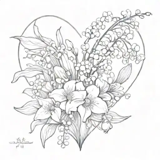 Lily Of The Valley And Orchids In The Shape Of A Heart