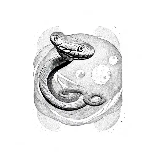 Snake Twirled On A Moon