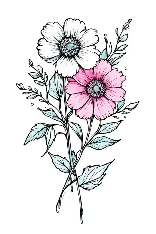 2 Small Different Flowers Intertwined Together Like A Mom And Daughter