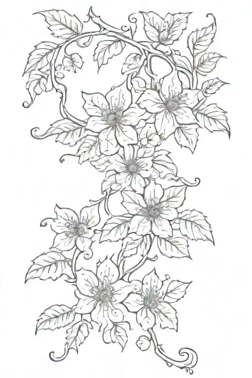 Tattoo Of Vine Flowers With Vine Leaves Intertwined