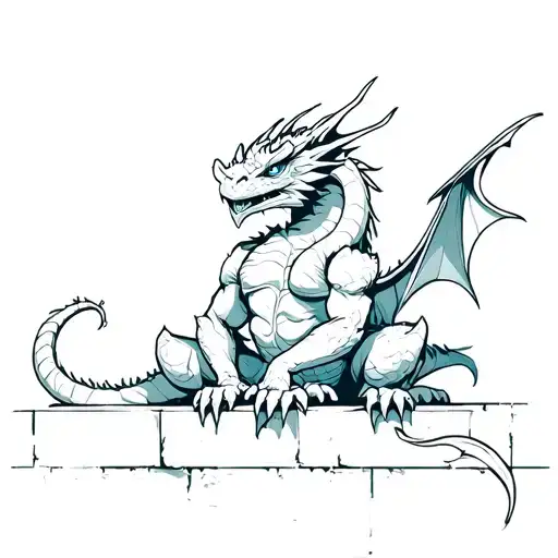 Half Dragon Sitting On A Wall
