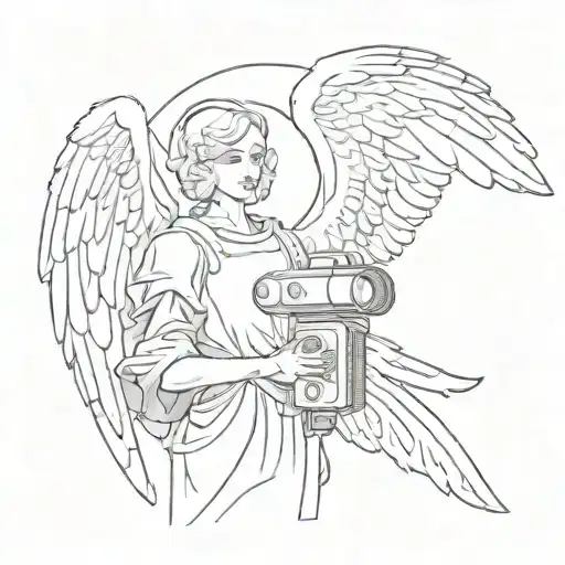 Sketch Guardian Angel With Surveillance Camera In Minimalism
