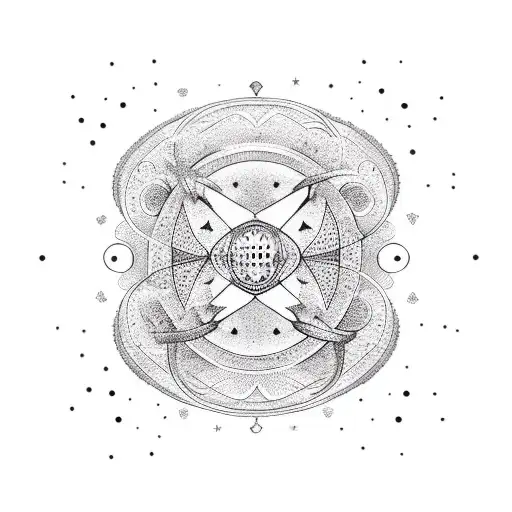 A Dotwork Tattoo Of An Acoustic Guitar Intertwined With Constellations