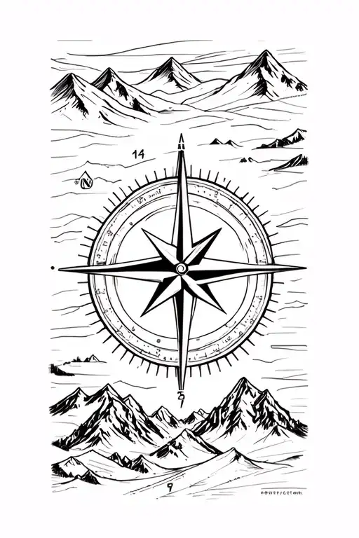 Snowboard Mountain Landscape Compass With Travel Details And Lines