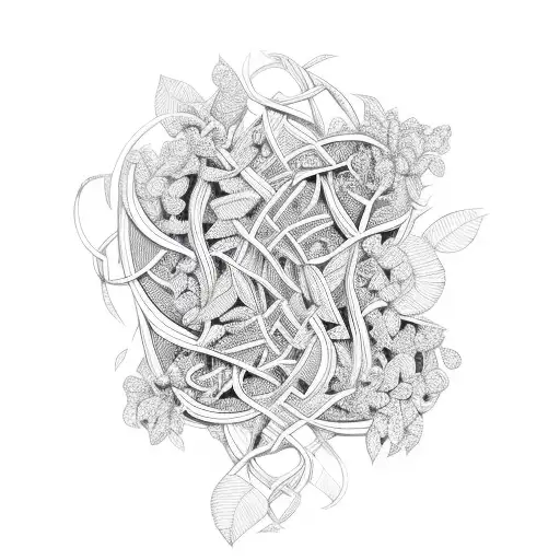 African Tribal Patterns Intertwined With Vines And Flowers