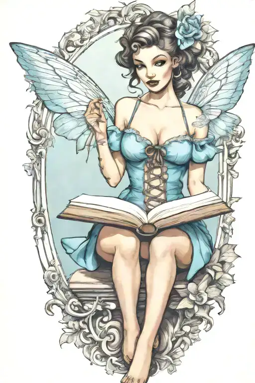 Pinup Fairy Holding Open Book
