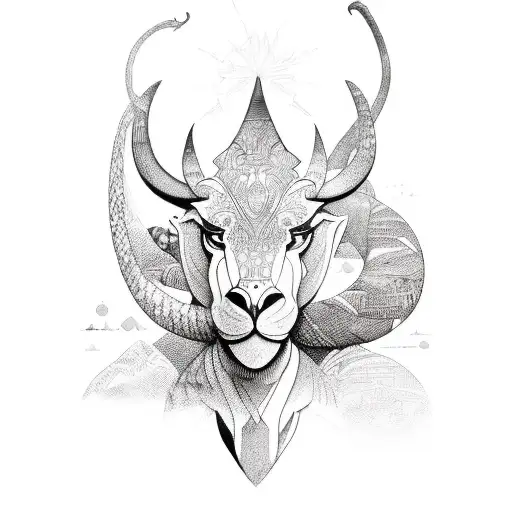 A Mythical Creature Made Up Of Various African Animals And Plants Intertwined