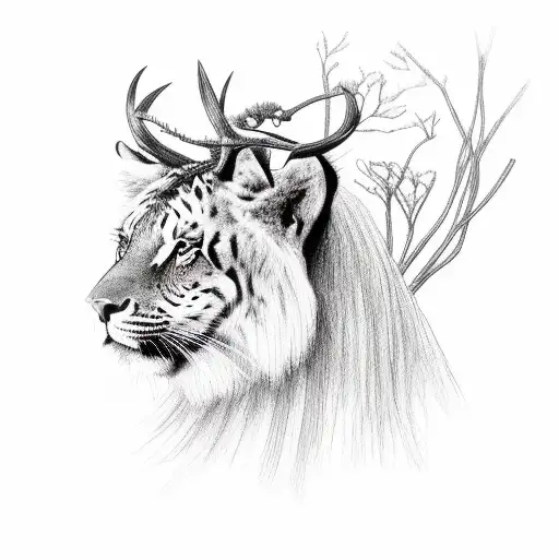A Realistic Portrait Of A Majestic African Animal Surrounded By Native Plants And Insects
