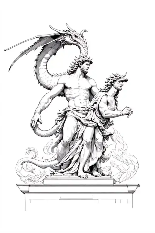 Statue Of Zeus And A Dragon Flying
