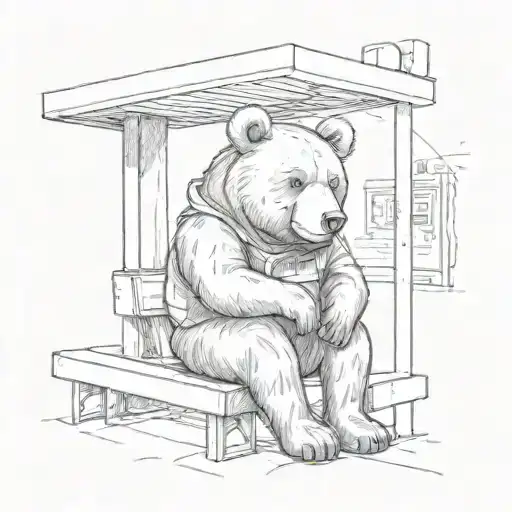 Little Brownbear Sitting In A Busstop