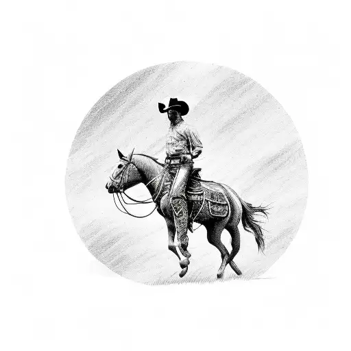 Cowboy Riding Horse With Scenery In Background