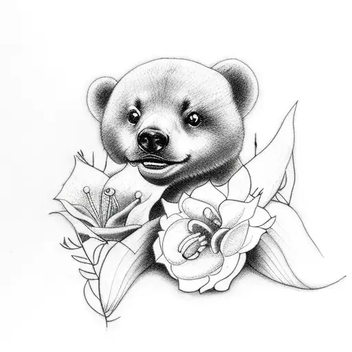 Wrap Around Ankle Tattoo With Lillys And A Baby Bear