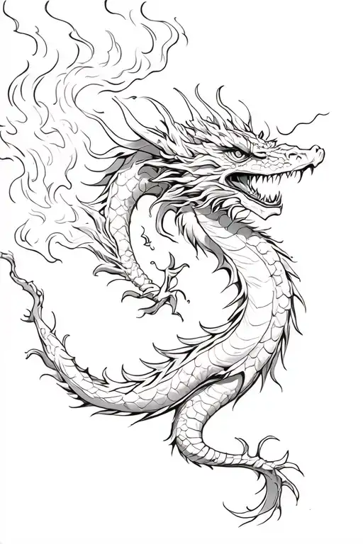 Chinese Fineline Dragon Breathing Fire