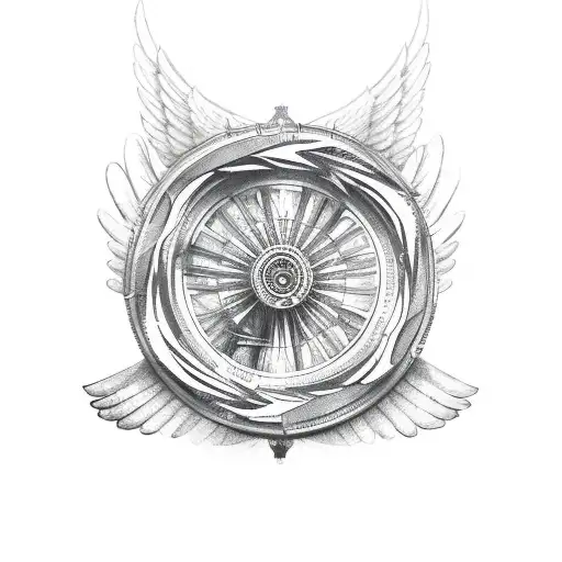 Wheel With Angel Wings Surrounded By Angel Wings