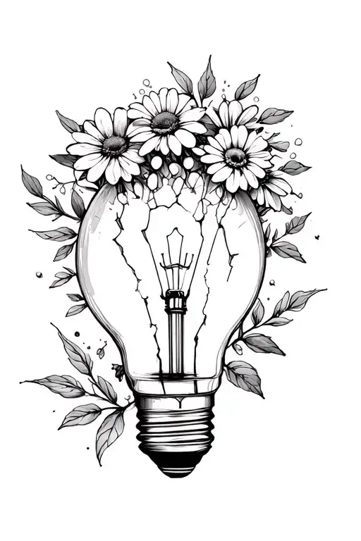 Broken Light Bulb With Flowers Growing Out Of The Top