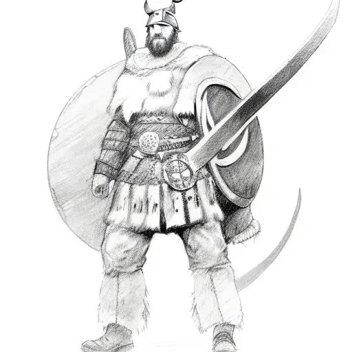 Sketched Portrait Of A Viking Warrior Entering Valhalla