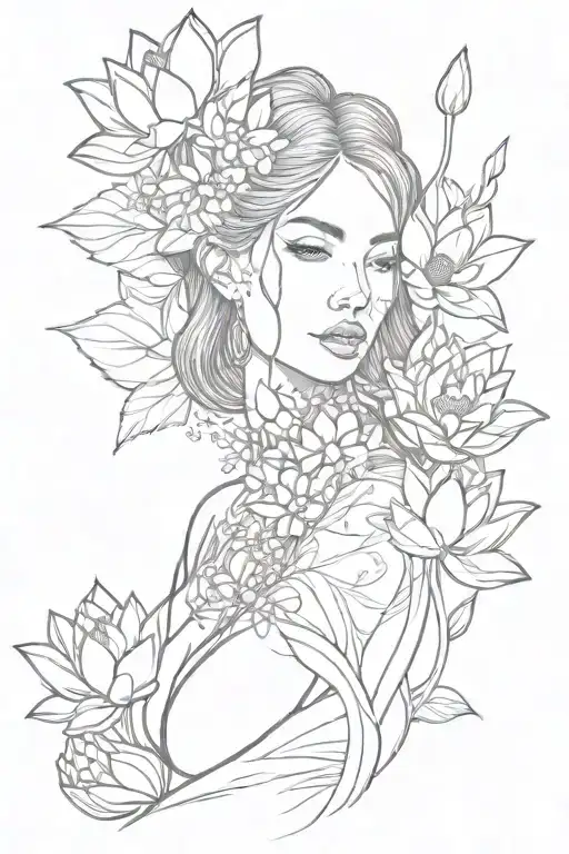 Girl And Lotus Flowers Blooming