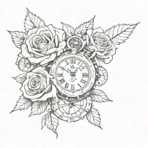 Rose And Clock Gears Intertwined Roses