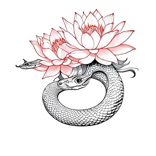 Snake And Lotus Flowers