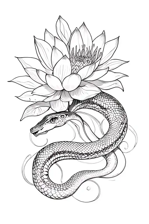 Snake And Lotus Flowers
