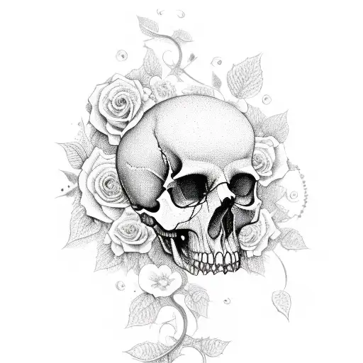 Half Skull With Flowers & Vines Pouring Out