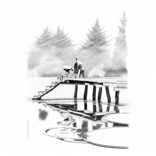 Father And Son At A Pond