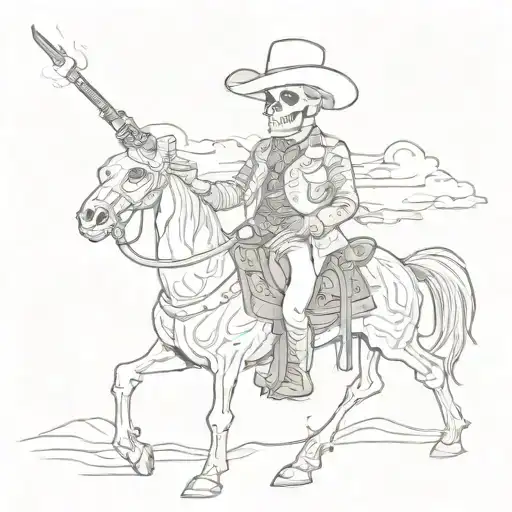 Western Horseman White Cigar Smoking Skeleton Man
