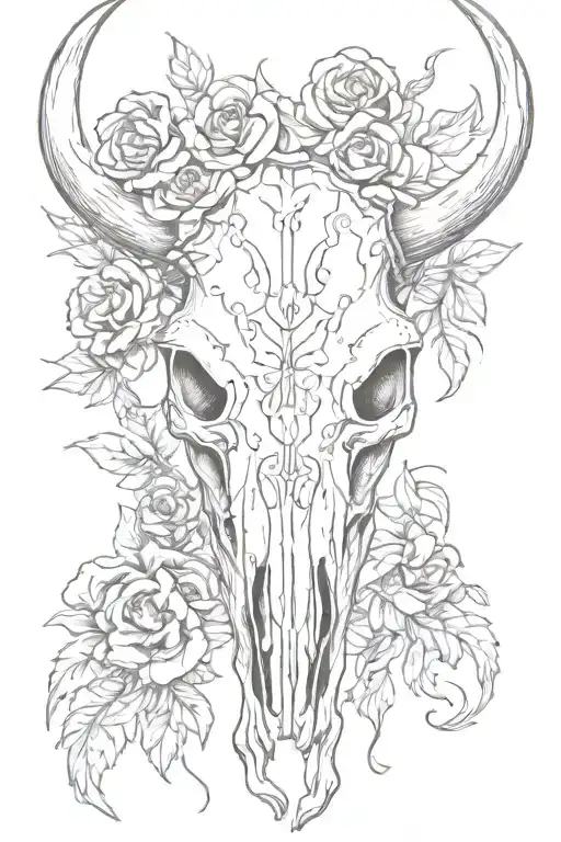 Bull Skull Western Style With Flowers
