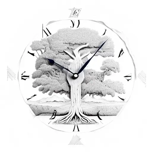 A Surreal Clock Face Merging With A Tree Trunk And Branches
