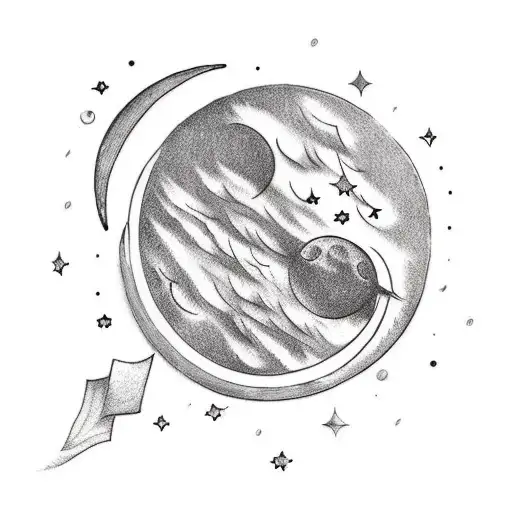 An Ethereal Blackwork Tattoo Depicting A Crescent Moon Surrounded By Stars