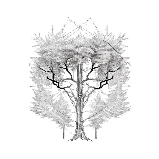 A Sketch-style Tattoo Featuring The Iconic 503 Area Code Intertwined With Tree Branches