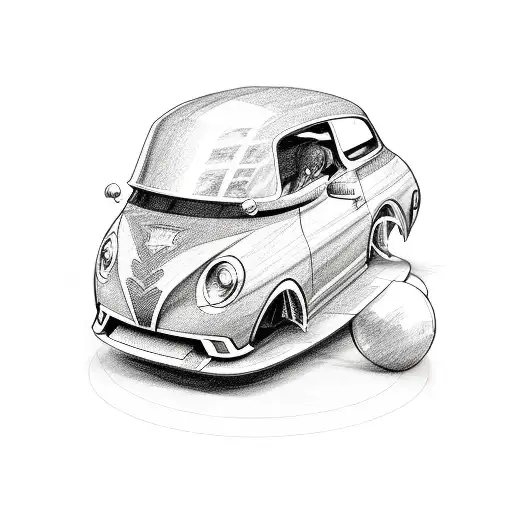 A Sketch-style Design Of A Car Merging With A Computer
