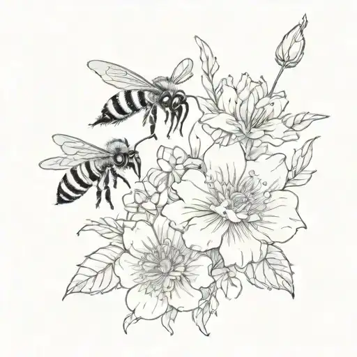Flowers With Bee Flying