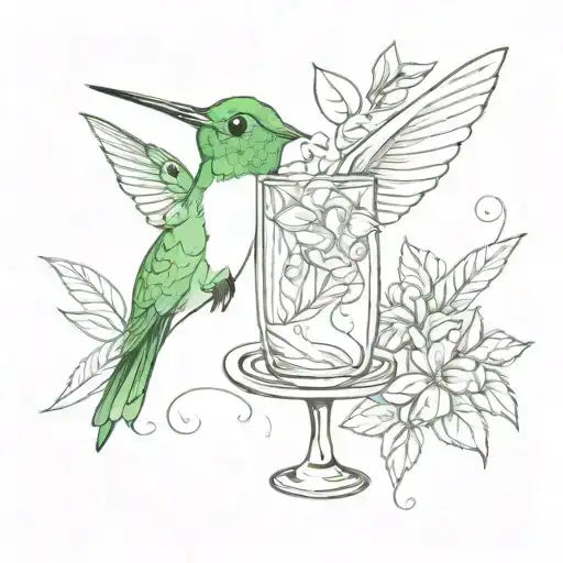 A Hovering Hummingbird Drinking From A Mojito Glass