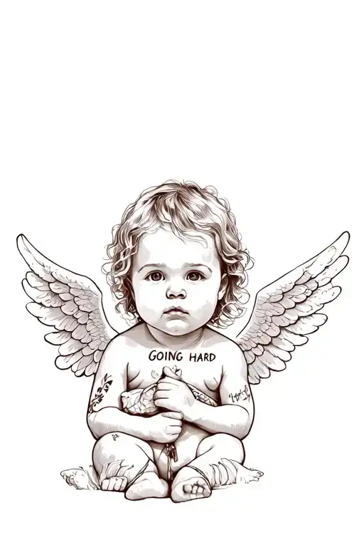 Baby Angel With Written 'Going Hard'