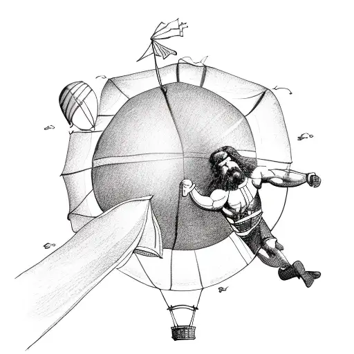 Greek God Atlas Holding A Hot Air Balloon