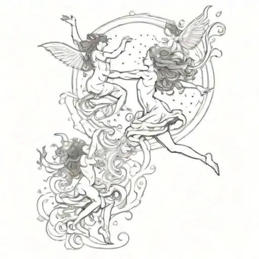 Fairys Dancing On A Crowd Below The Sun With Lost Of Swirls