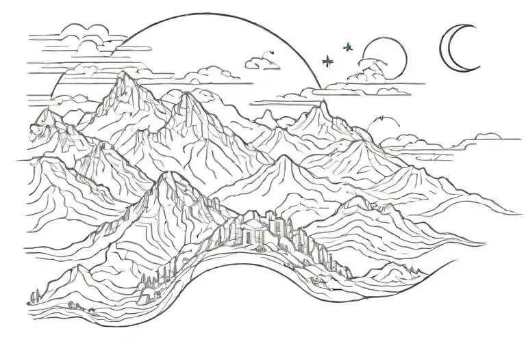 Algerian Mountains With A Crescent Moon