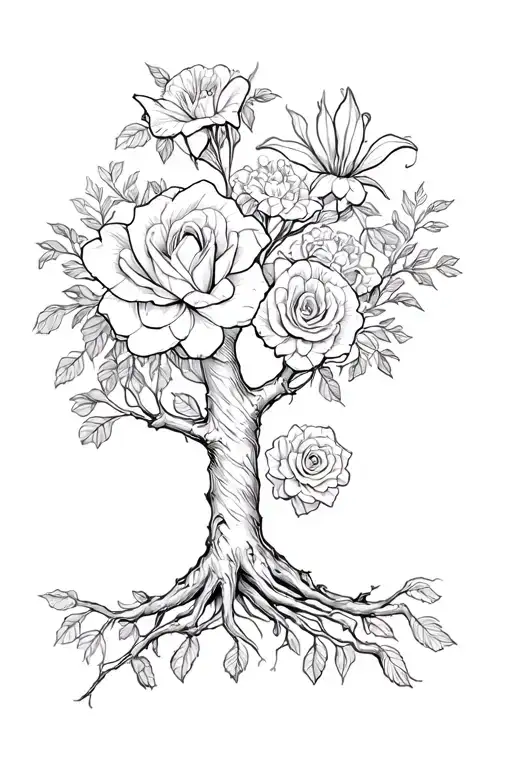 Tree Of Life With Roses Carnations And Lily Of The Vally