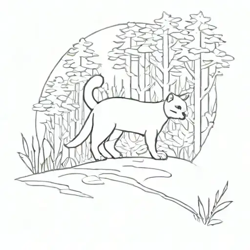 A Minimalist Design Of A Cat Walking Through A Forest