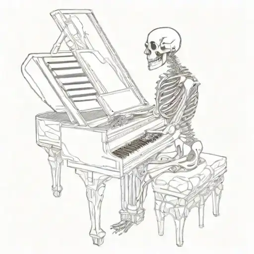 Skeleton Playing Piano Keyboard Intertwined