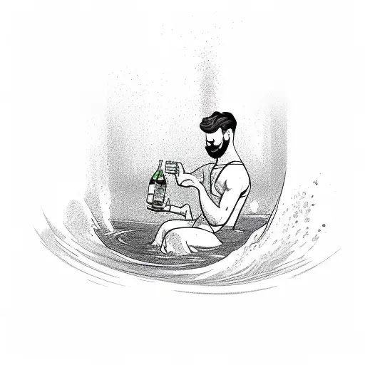 Man Floating In Water On Tube With Drink In Hand