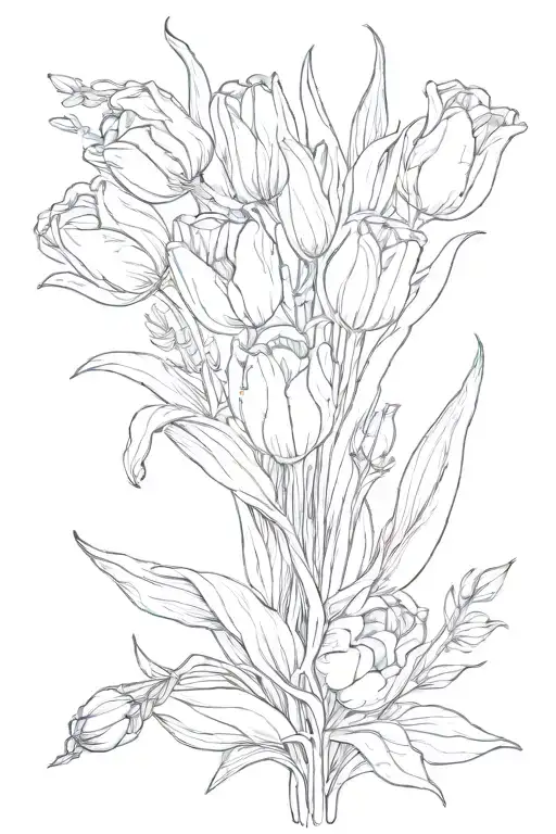 Bouquet Tulips Bluebells Fine Line Tattoo