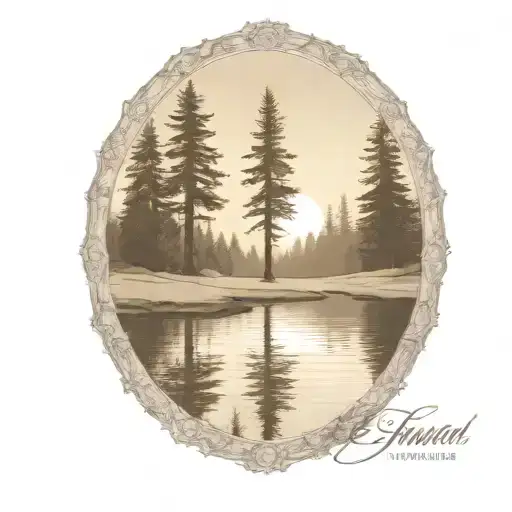 Redwood Trees And Golf Course Behind A Pond With A Fully Visible Shining Sun