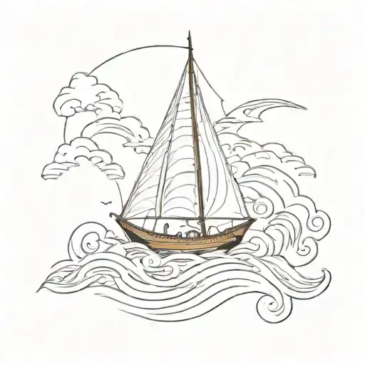 A Sail With Waves And A Dog Paw Print