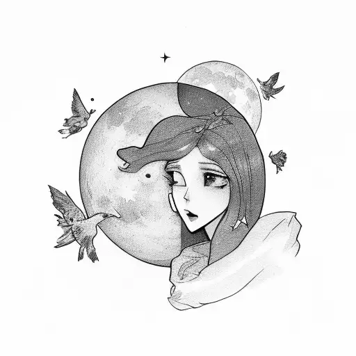 Girl Starring At Moon
