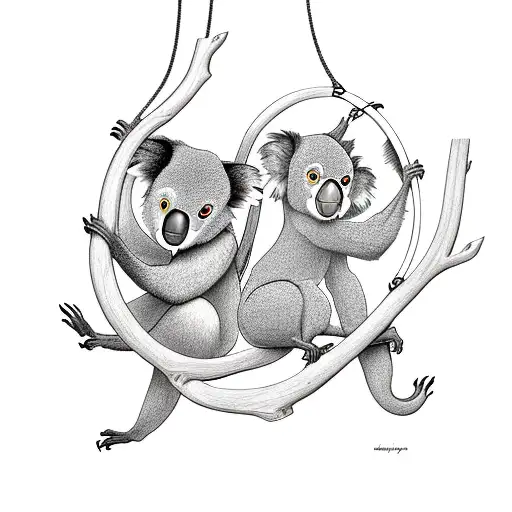 A Koala And Monkey Swinging Together On A Tree Branch