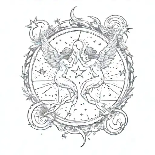 A Sketch Style Design Of Twin Flames Reaching Towards The Stars