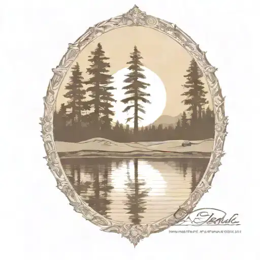 Redwood Trees And Golf Course Behind A Pond With A Fully Visible Shining Sun