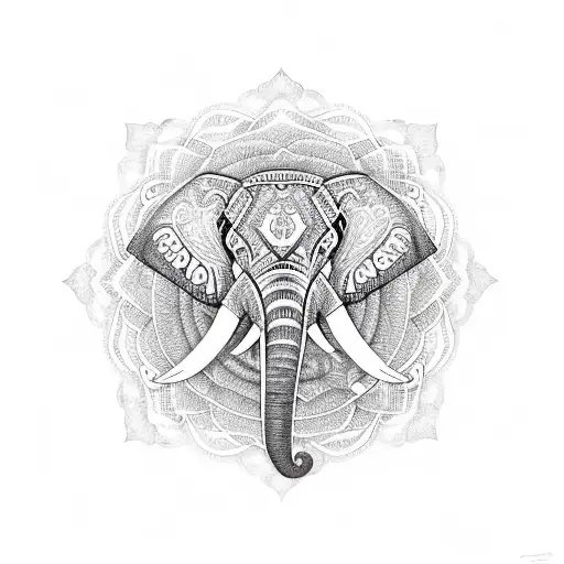Elephant With Mandala And Lillies